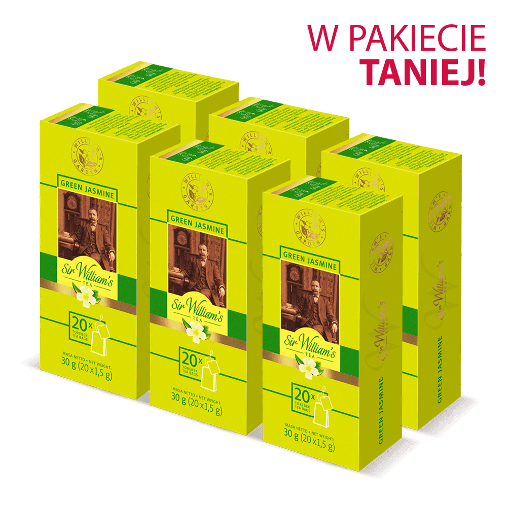 Pakiet 6x Zielona Herbata Jaśminowa Sir William's Tea Green Jasmine 20 Saszetek