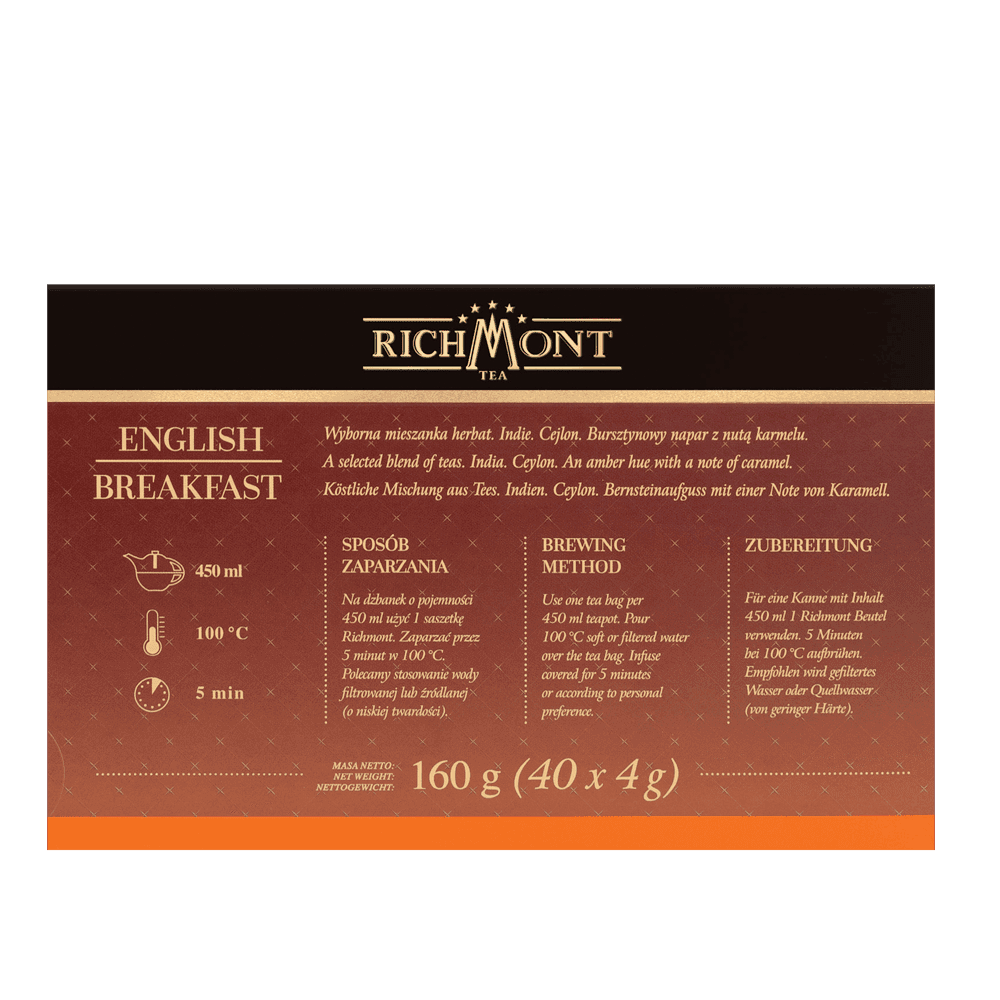 Herbata Richmont English Breakfast 40 Saszetek z Zestawem do Celebracji Herbaty Richmont
