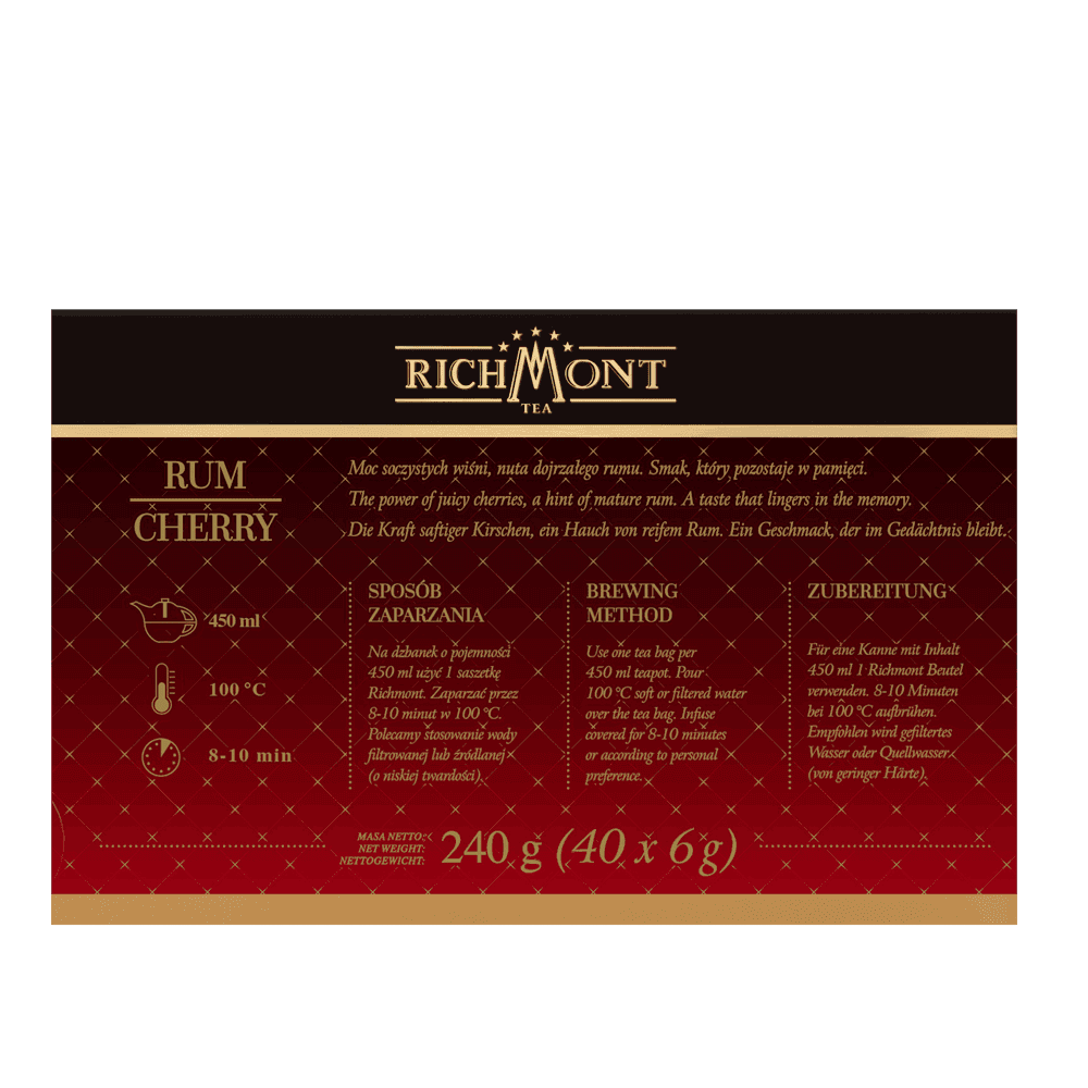 Herbata Richmont Rum Cherry 40 Saszetek z Zestawem do Celebracji Herbaty Richmont