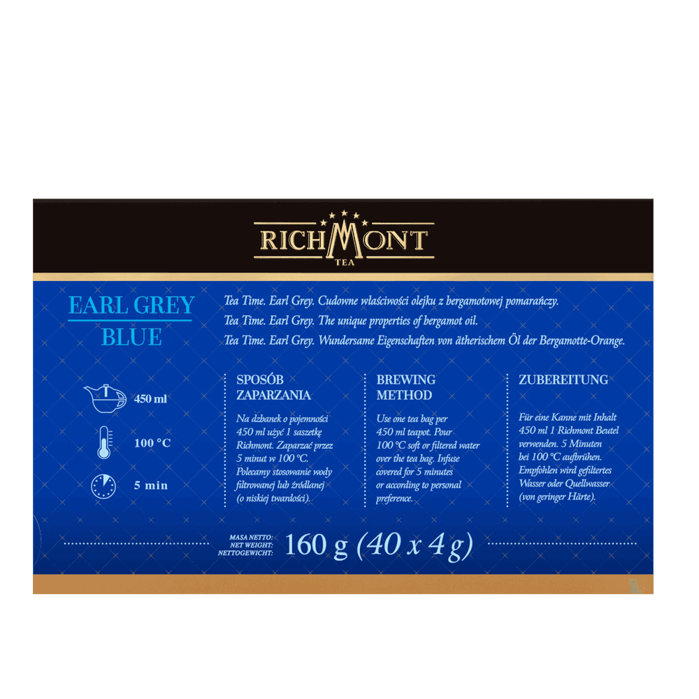 Herbata Richmont Earl Grey Blue 40 Saszetek z Zestawem do Celebracji Herbaty Richmont