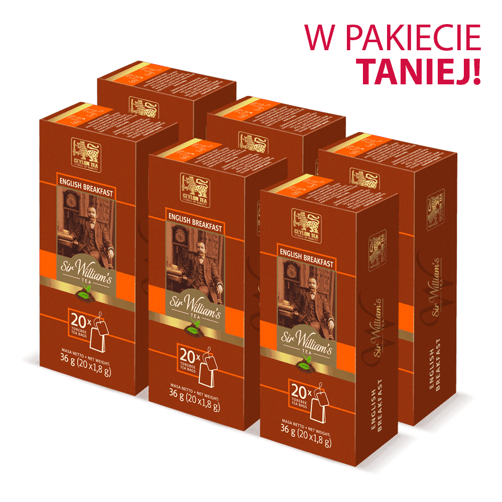 Pakiet 6x Czarna Herbata Sir William's Tea English Breakfast 20 Saszetek