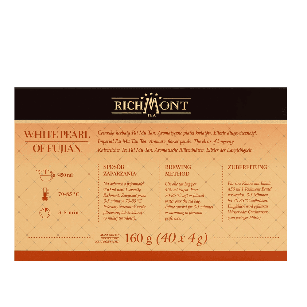 Herbata Richmont White Pearl of Fujian 40 Saszetek z Zestawem do Celebracji Herbaty Richmont