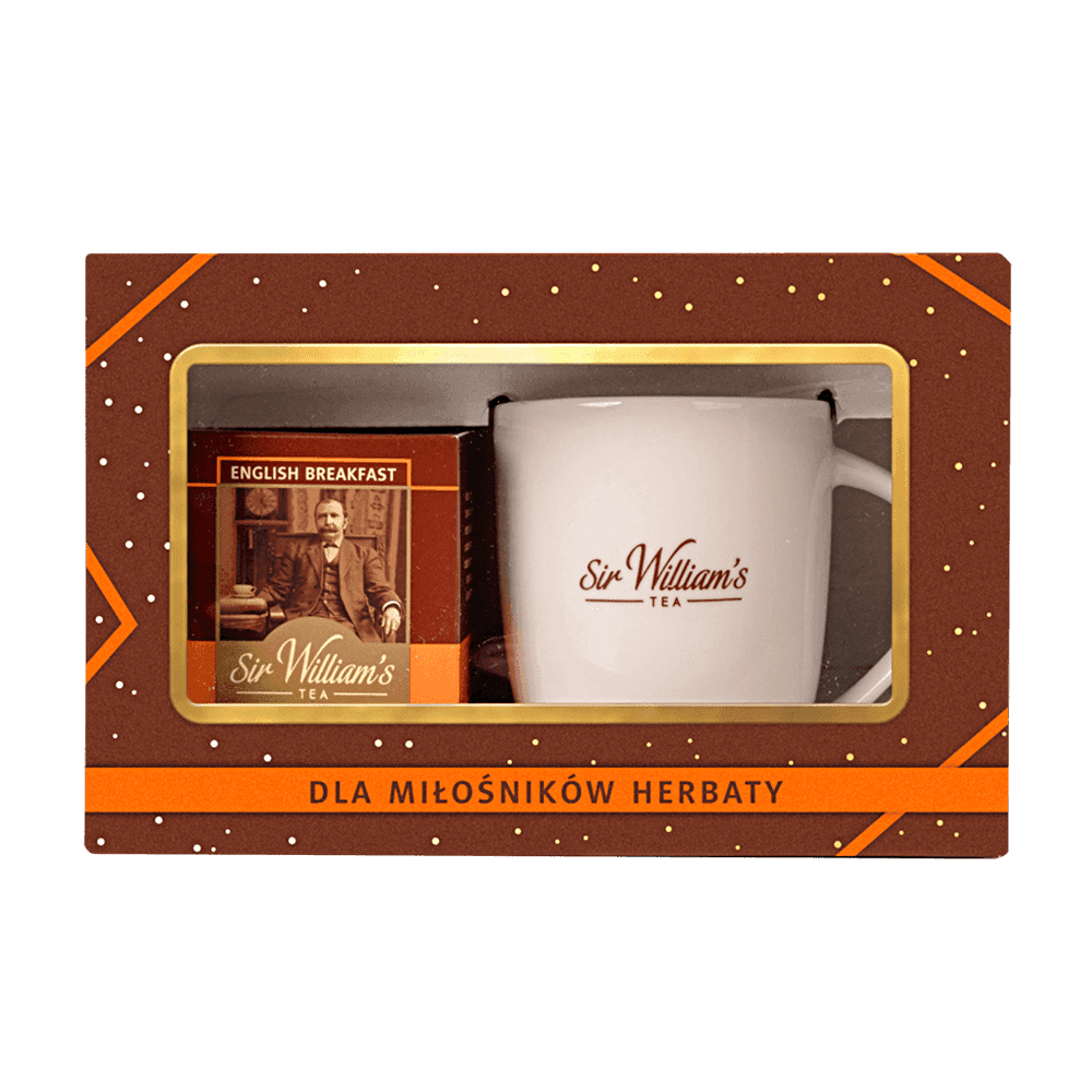 ZESTAW SIR WILLIAM’S TEA 15 HERBAT ENGLISH BREAKFAST Z KUBKIEM PORCELANOWYM
