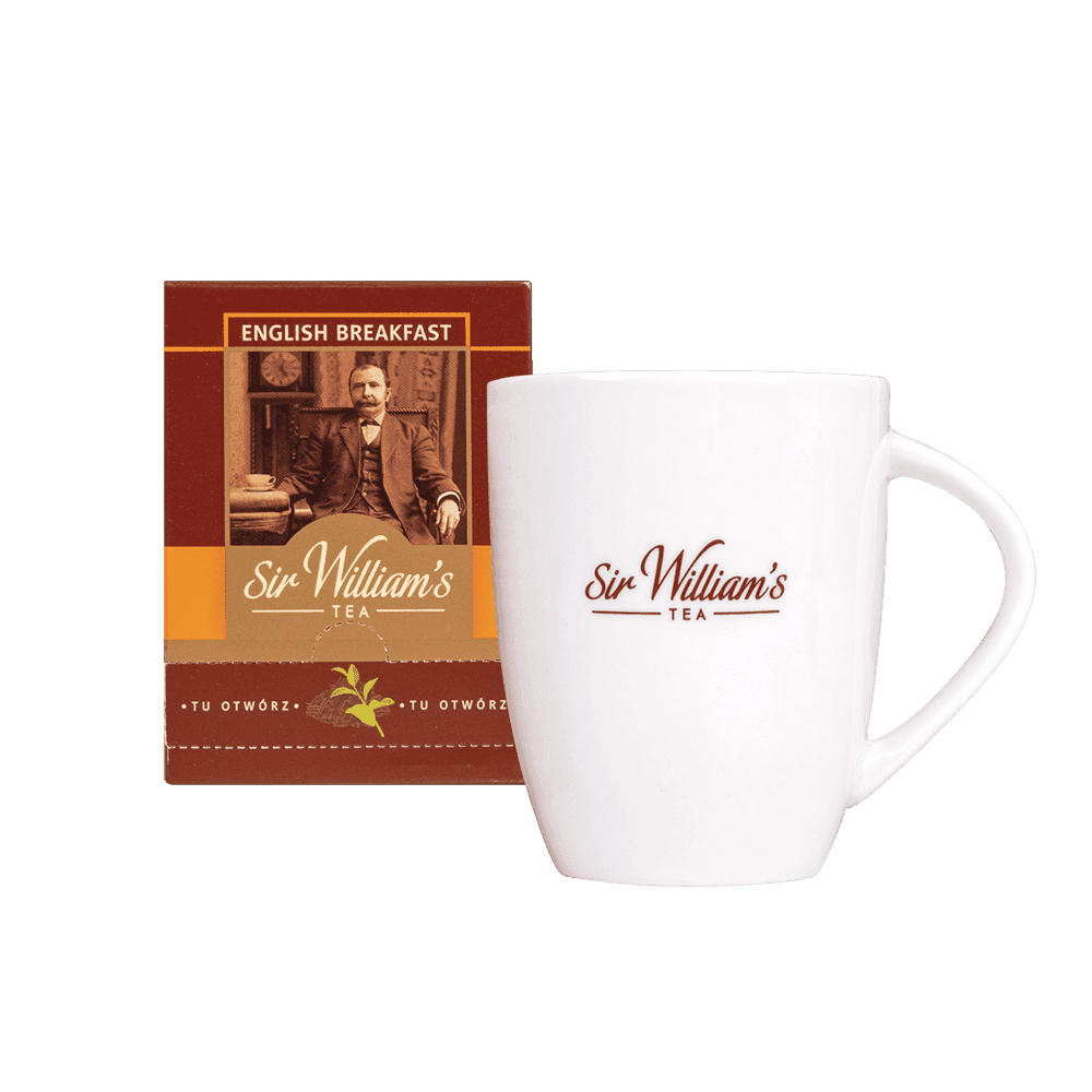ZESTAW SIR WILLIAM’S TEA 15 HERBAT ENGLISH BREAKFAST Z KUBKIEM PORCELANOWYM
