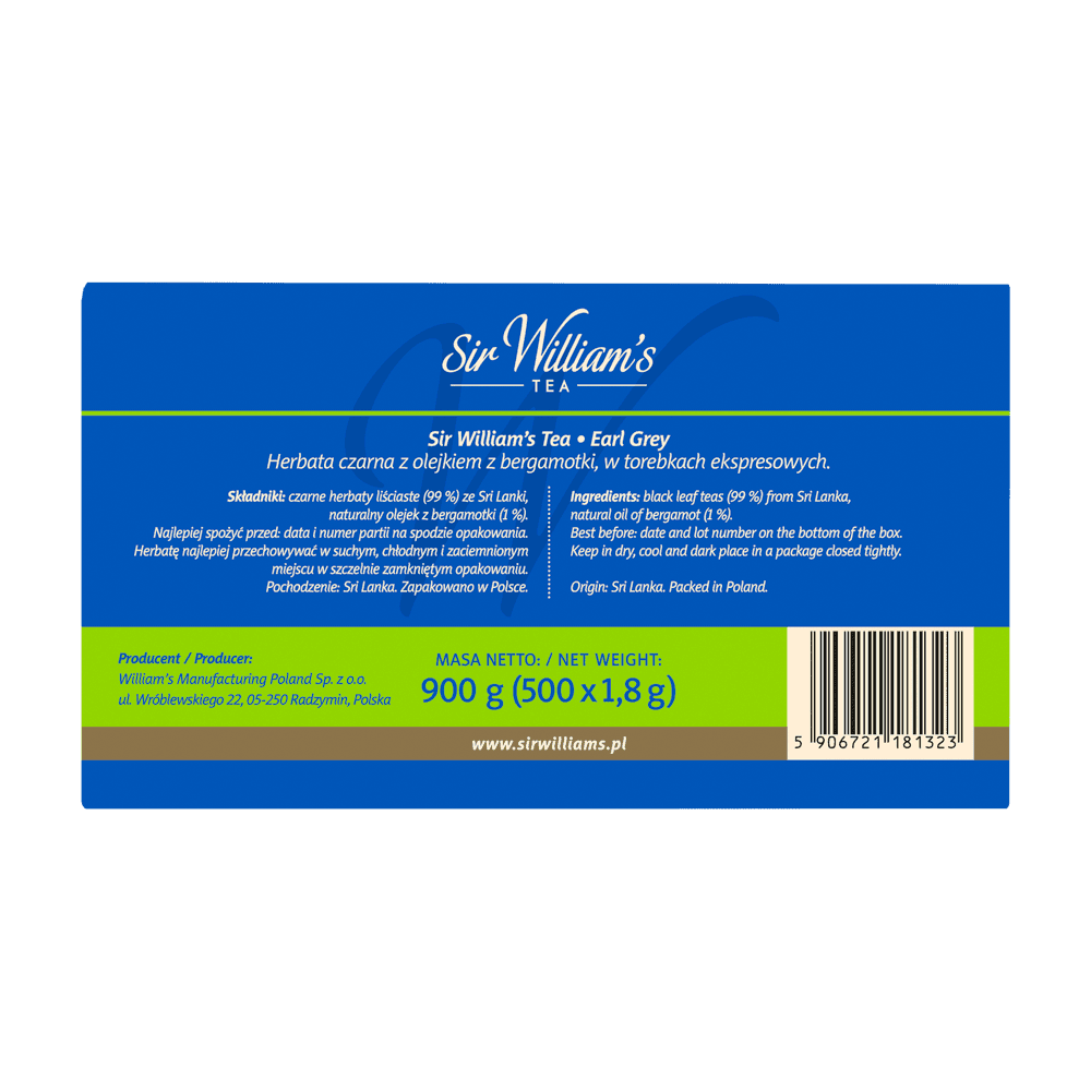 Pakiet 3 X Herbata Sir William's Earl Grey 500 Saszetek