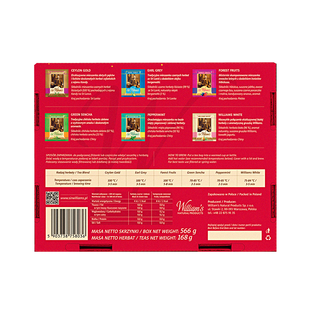 DREWNIANA SKRZYNKA 90 HERBAT SIR WILLIAM’S TEA