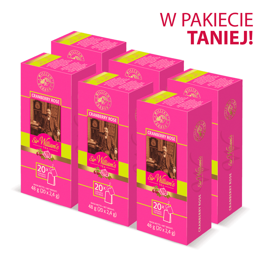 Pakiet 6x Owocowo-Ziołowa Herbatka Sir William’s Tea Cranberry Rose 20 Saszetek