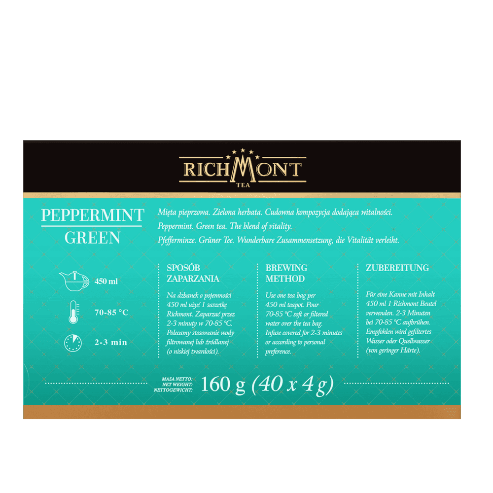 Zielona Herbata Richmont Peppermint Green 40 Saszetek 