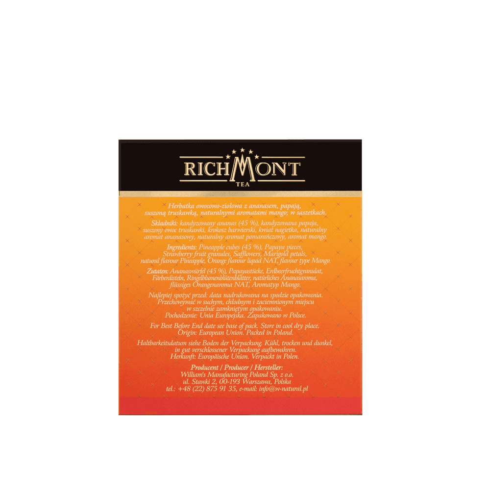 Herbatka Richmont Mango Maui 40 Saszetek z Zestawem do Celebracji Herbaty Richmont