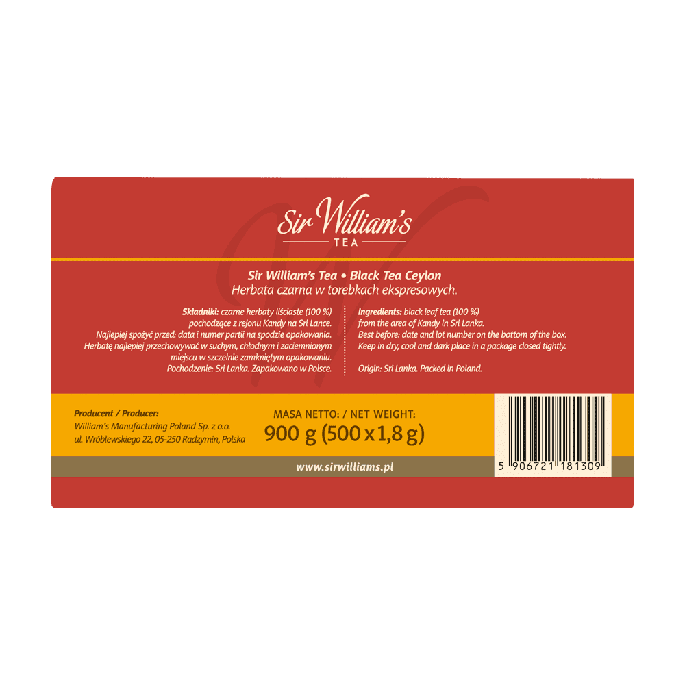 Czarna Herbata Sir William's Ceylon Black Tea 500 Saszetek