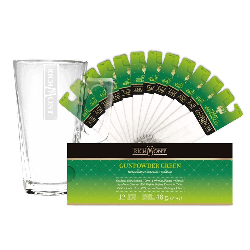 Zestaw Richmont Gunpowder Green 12 Saszetek + Szklanka Richmont Hot