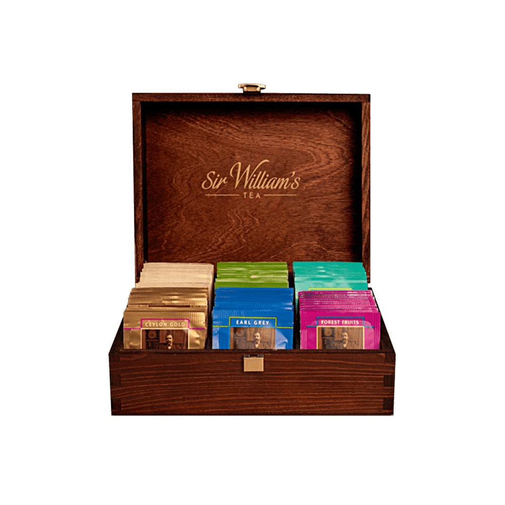 DREWNIANA SKRZYNKA 90 HERBAT SIR WILLIAM’S TEA