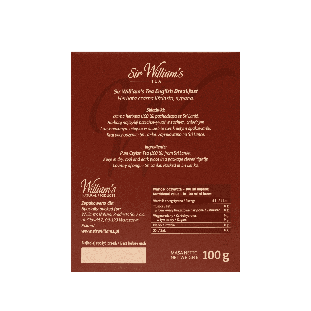Liściasta Herbata Sir William's Tea English Breakfast 100g 