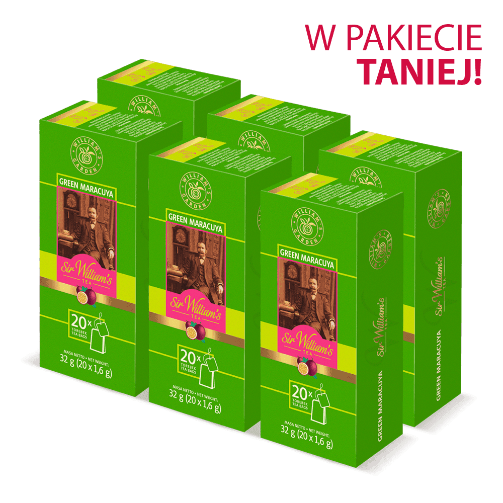 Pakiet 6x Zielona Herbata Sir William’s Tea Green Maracuja 20 Saszetek